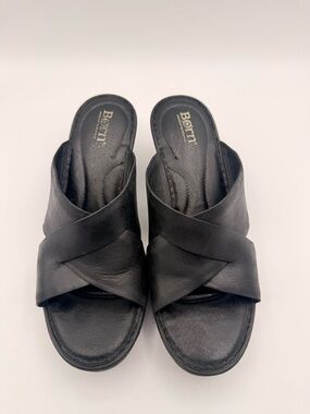 BORN  Black Leather Wedge Slide Sandals Women’s Size 9M Comfort Casual